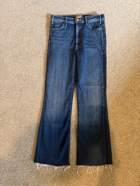 MOTHER Dark Blue Ankle Jeans with Frayed Hem - Size 27